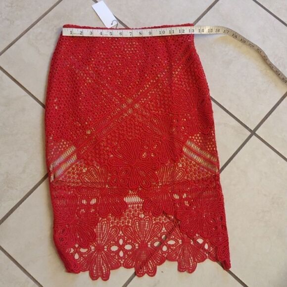Sugar + Lips Red Lace Skirt tulip-hem Pencil Skirt miniskirt S Cute Sexy - Picture 4 of 14